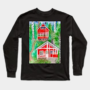 Cabin in the Woods - Summer Watercolor Long Sleeve T-Shirt